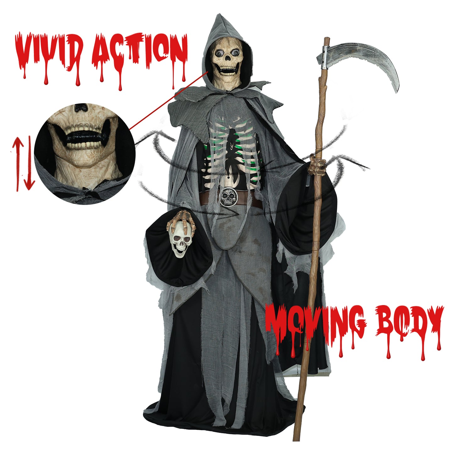 KiLiKuaLa 8.5Ft Halloween Animatronic Balthazar Reaper,Halloween Decorations Outdoor Scary,Glowing Chest and Eyes, Moving Arm Motions,Speaks Chilling Phrases