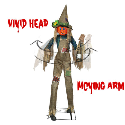 KiLiKuaLa 8.5Ft Giant Halloween Nefario Scarecrow Decor Animatronic,Haunted House Decor,Talking Pumkin Man Décor,LED Moving Eyes,Outdoor Indoor Spooky Party Decoration，Halloween Decor Graveyard Props