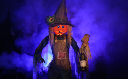 KiLiKuaLa 8.5Ft Giant Halloween Nefario Scarecrow Decor Animatronic,Haunted House Decor,Talking Pumkin Man Décor,LED Moving Eyes,Outdoor Indoor Spooky Party Decoration，Halloween Decor Graveyard Props