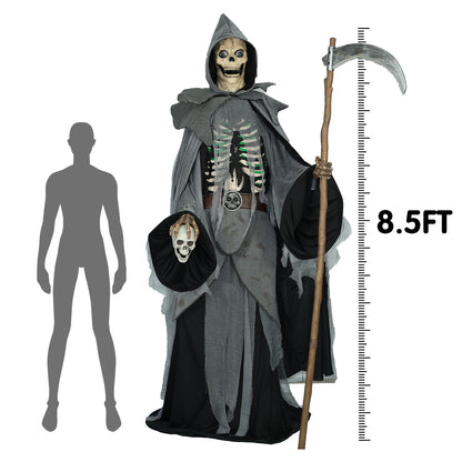 KiLiKuaLa 8.5Ft Halloween Animatronic Balthazar Reaper,Halloween Decorations Outdoor Scary,Glowing Chest and Eyes, Moving Arm Motions,Speaks Chilling Phrases
