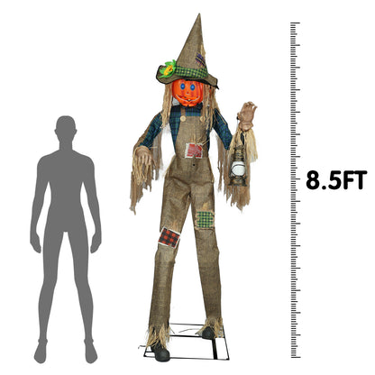 KiLiKuaLa 8.5Ft Giant Halloween Nefario Scarecrow Decor Animatronic,Haunted House Decor,Talking Pumkin Man Décor,LED Moving Eyes,Outdoor Indoor Spooky Party Decoration，Halloween Decor Graveyard Props