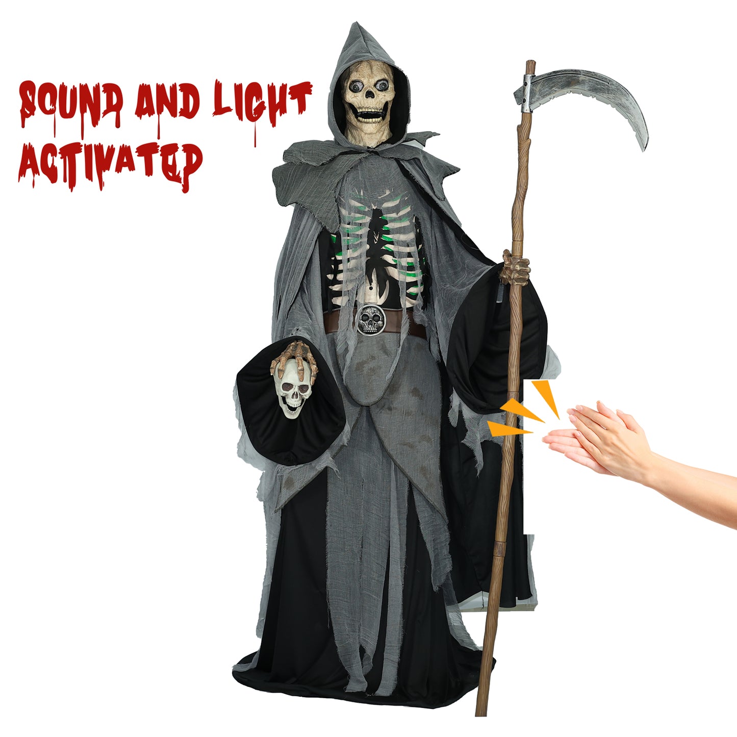 KiLiKuaLa 8.5Ft Halloween Animatronic Balthazar Reaper,Halloween Decorations Outdoor Scary,Glowing Chest and Eyes, Moving Arm Motions,Speaks Chilling Phrases