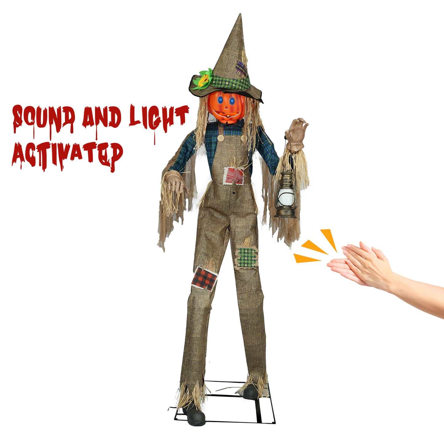 KiLiKuaLa 8.5Ft Giant Halloween Nefario Scarecrow Decor Animatronic,Haunted House Decor,Talking Pumkin Man Décor,LED Moving Eyes,Outdoor Indoor Spooky Party Decoration，Halloween Decor Graveyard Props
